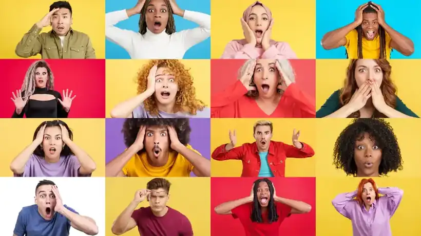 Rostros de personas nerviosas y sorprendidas antes de hablar